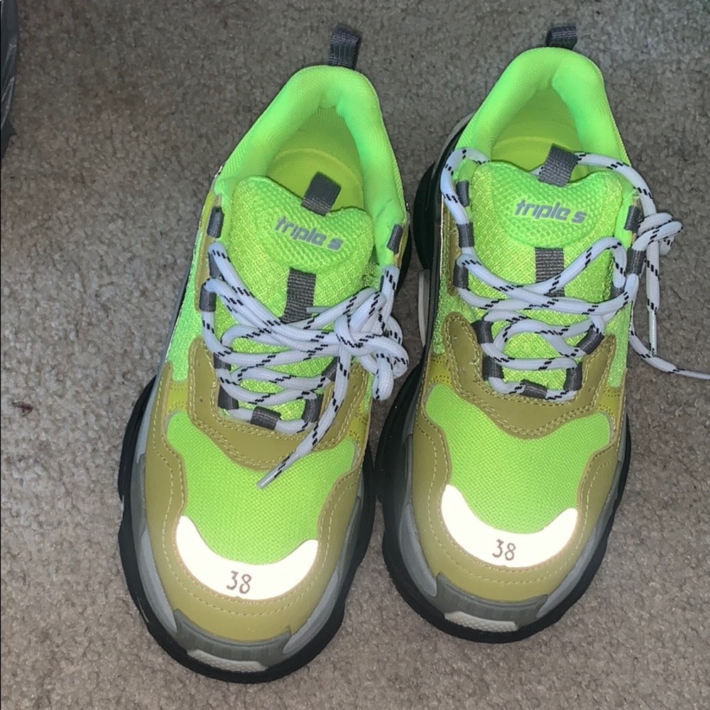 Lime green and grey sneakers
